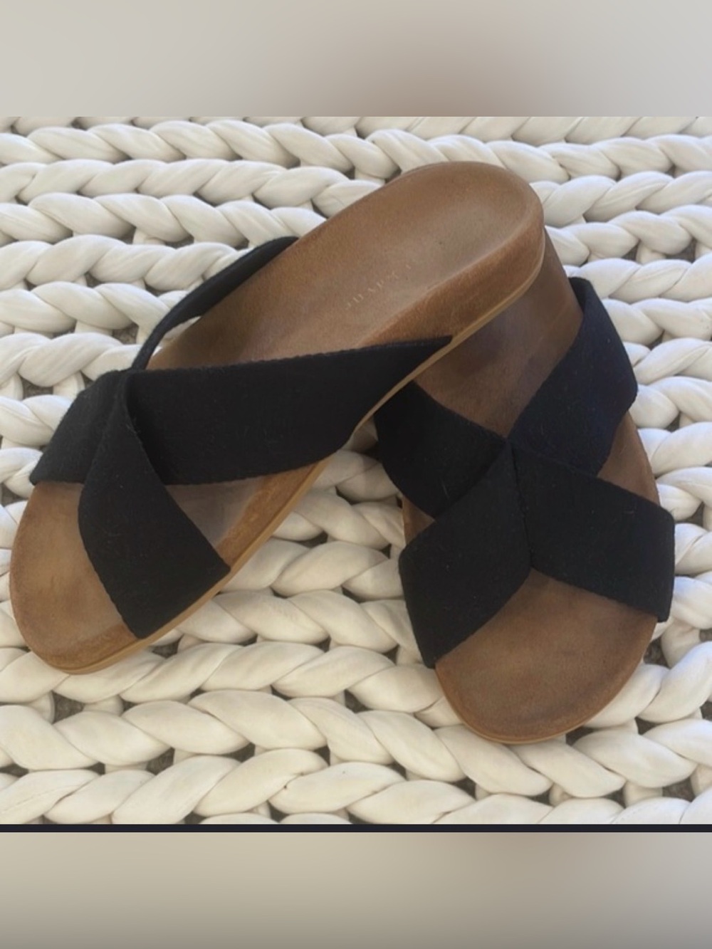 Black Cross-Strap Women’s Wedge Slide Sandals
